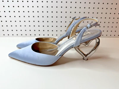 Badgley Mischka Lucille Heart Heel Slingback Pumps Light Blue Silver Hearts 10M - Image 1 of 4