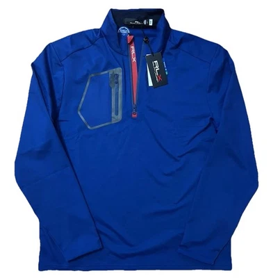 Jersey Pullover Para Hombres RLX Ralph Lauren Calce Clásico Lujo 1/4 Cremallera Azul/Naranja Foto 1 de 4