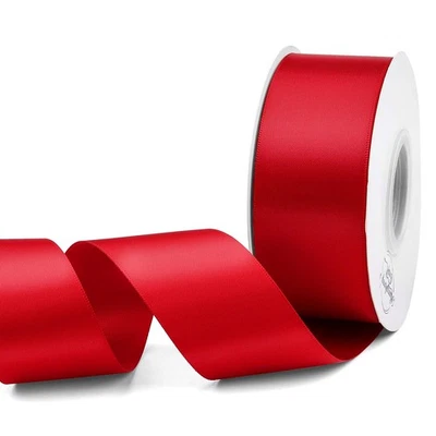 25 Yards 1-1/2 Inch Red Satin Ribbon Double Faced Thick Silk for Crafts - Image 1 of 4