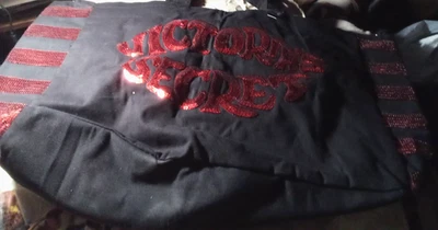 Victoria Secret Black/Red Logo Sequin Zipper Tote "NWT" - Image 1 of 4