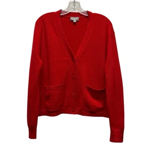 J Crew Kaschmir Strickjacke Pullover Knopfleiste V-Ausschnitt Taschen Damen S rot - Bild 1 von 6