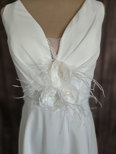 OFF WHITE Abito da sposa made in USA bianco sporco chiffon linea A treno taglia M L