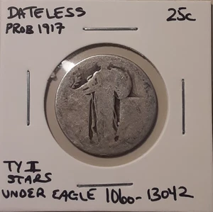 Dateless Standing Liberty Quarter 90% silver 25c Type 2 stars (#106o-13042/77) - Picture 1 of 4
