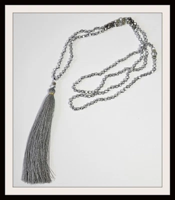 Collar largo gris borla cristal cuentas llamativo 36" largo nuevo Foto 1 de 4