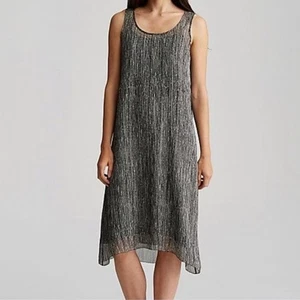 Eileen Fisher Glühwürmchen bedruckt Crinkle 100 % Seide ärmellos Midi Slip Kleid $ 298 - Bild 1 von 11