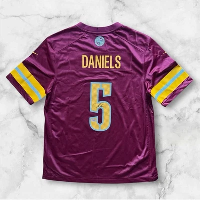 Jayden Daniels Signed Autographed Commanders Nike Game Burgundy Jersey PSA - Image 1 of 3