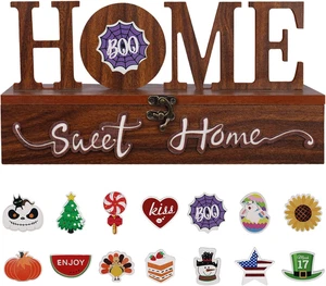 Interchangeable Home Sweet Home Sign, Wooden Seasonal Tabletop Plaque Decor - Picture 1 of 12