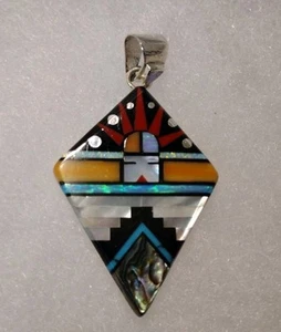 .925 Sterling Silver NATIVE American Signed "SM" Inlaid PENDANT. Abalone, MOP ++ - Picture 1 of 11