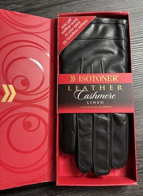 Isotoner Leather Cashmere Lined Gloves Large Black Medium  - Image 1 of 3