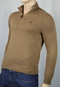 Polo Ralph Lauren Tan 1/2 Half Zip Sweater Burgundy Pony NWT - Picture 1 of 1