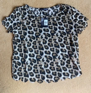 BNWT Womens Primark t shirt size 6 leopard print scallop design spring summer - Picture 1 of 4