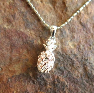 925 Sterling Silver Pink-Gold 2 Tone Pineapple Pendant Hawaiian Jewelry SP50006 - Picture 1 of 2