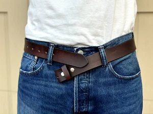 Handmade Genuine Men's Belt Full Grain Leather Without Buckle Heavy Duty Western - Picture 1 of 16
