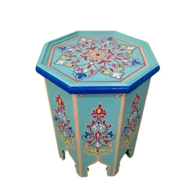 Moroccan Handmade Moucharabi Table Side Delicate Hand Painted Exquisite blue - Image 1 of 4