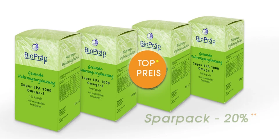 Sparpack -20%: Super EPA 1000 Omega-3 Kapseln mit EPA & DHA, 4 x 100 Stück