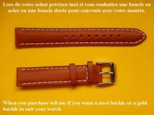 000 15 mm RÉSISTANT BRACELET VEAU VÉRITABLE MARRON "GOLD" COUTURE BLANCHE - Imagen 1 de 11