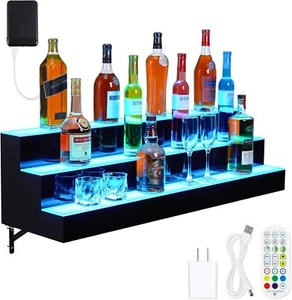 LED Liquor Bottle Display Shelf 3 Tier 40" Wall Mounted Wine Rack for Bars - Picture 1 of 7