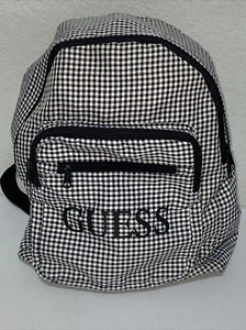 Vintage Guess By Georges Marciano Backpack Black White Checkered Plaid Zippered - Picture 1 of 8