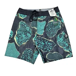 Volcom Mens Big Boys Size 28 Black Emerald Mashed Stoney Trunks Boardshorts NWT - Picture 1 of 12