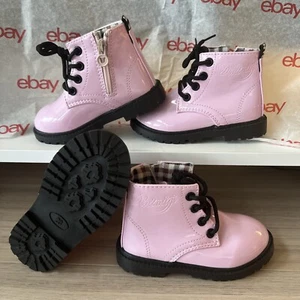 Dinimigi Girl’s Boots Glossy Pink Plaid Lining Lace/Zip Up Size 23/Size 6.5 US - Picture 1 of 14
