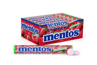 Rolo de doces Mentos Chewy Mint, morango, sem derretimento, festa, 15 unidades - Imagem 1 de 4