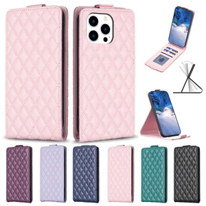 For iPhone 15 14 13 12 11 X 8 7 Luxury Leather Vertical Flip Wallet Phone Case - Picture 1 of 64