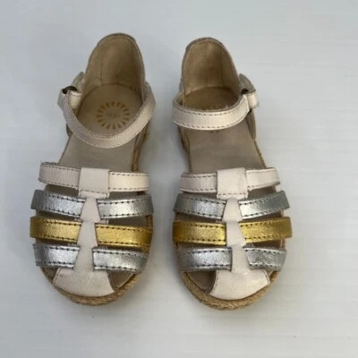 Ugg Shoe Girl 8 Toddler Josiah Espadrille Ankle Strap Gold Silver Metallic Ex - Image 1 of 4