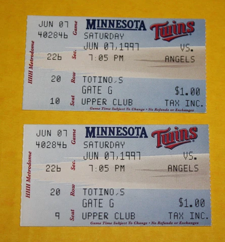 Minnesota Twins Ticket Stub | June 7 1997 | Paul Molitor Hit Brad Radke CG Cover