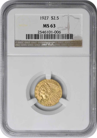1927 $2.50 Gold Indian MS63 NGC Cover