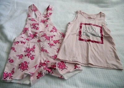 PLACE GIRLS SUMMER SHORTALL OVERALL SHORTS W/SHIRT ~SIZE 6X/7~PINK FLORAL - Image 1 of 4