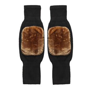 Fleece Lined Knee Faux Wool Pads Leg Warmer Stretch Non-slip Thicken Winter