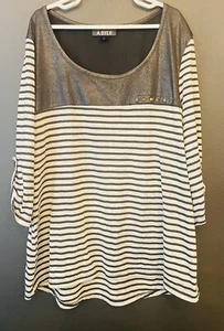 A. Byer Black Gray Striped Top Women’s Sz M Medium 3/4 sleeve - Picture 1 of 7