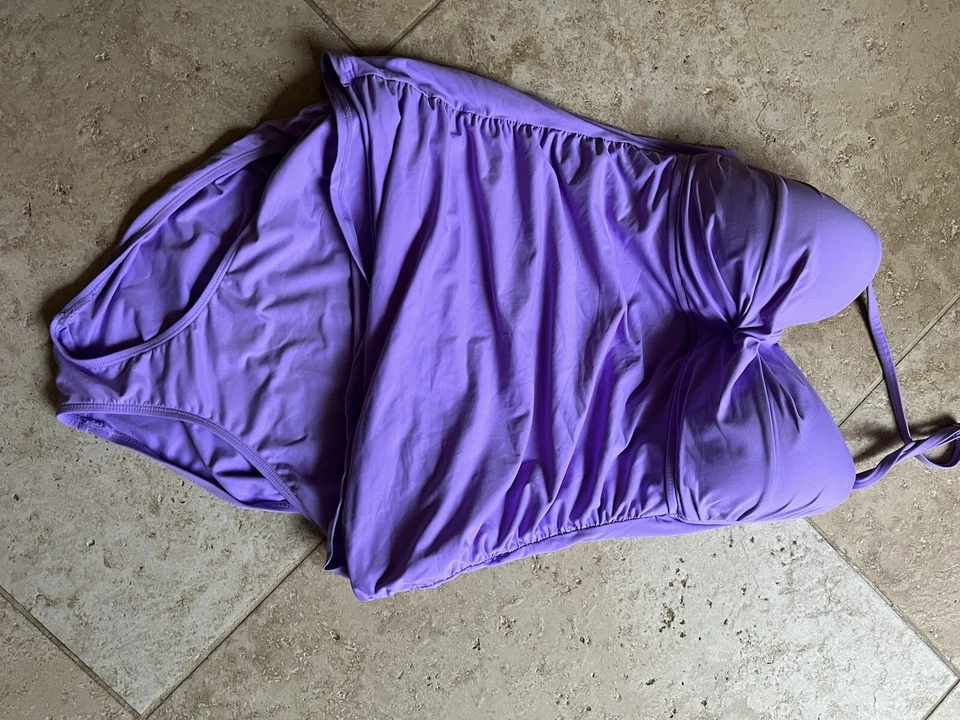 Anne Cole 2 pc Tankini Set Swim Top & Bottoms Set Slimming  LG XL Lavender - Image 1 of 3