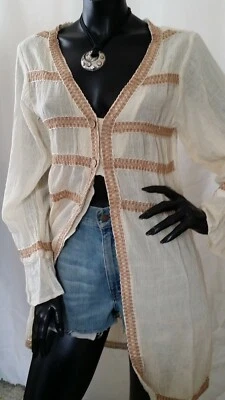 Ladies Vintage Cheesecloth Embroidered Hippie Boho Summer Blouse Long Shirt 14 - Image 1 of 4