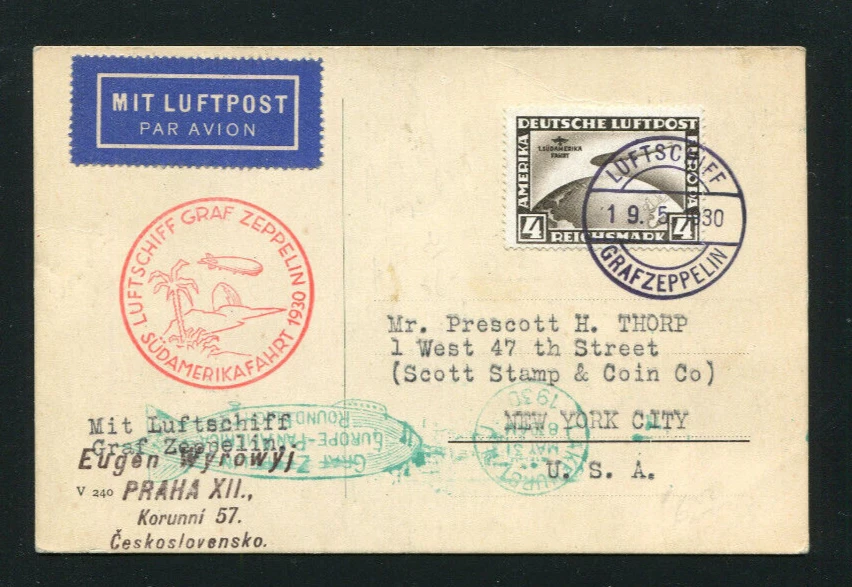 Zeppelin 1930 LZ 127 Sieger 57F South America Flight Germany Post to Lakehurst - Image 1 of 1