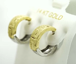  HUGGIES EARRINGS 14K TWO TONES GOLD * Free Shipping *  MADE IN USA ** NWT ** - Picture 1 of 4
