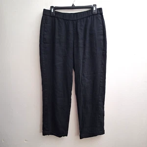 J Jill Linen Stretch Pants Womens Medium Petite Black Elastic Waist Zip Crop - Picture 1 of 7