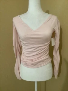 Open Edit Wonen's Pink Criscross Cropped Long Sleeve Top NWT Size S - Picture 1 of 4