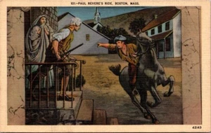 Postal PAUL REVERE'S RIDE Boston, Massachusetts MA lino sin usar - Imagen 1 de 2
