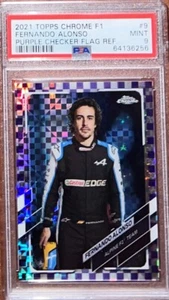 2021 Topps Chrome Formula 1 #9 Fernando Alonso Purple Checker Flag /199 PSA 9 - Picture 1 of 2