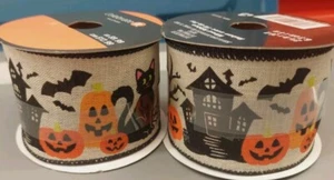 Celebrate it Halloween 2 1/2" x 20 ft Black Cat Bat Pumpkin Printed Wired Ribbon - Picture 1 of 4