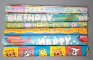 Birthday Gift Wrap Wrapping Paper Children Girl Boy Retro Bulk Rolls X6 Rolls - Picture 1 of 8
