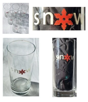 Vasos navideños de vidrio Libbey de colección 16 oz. SNOVE White Script Red 6-Piece Foto 1 de 4