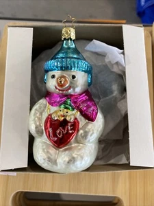 VINTAGE-NEW Inge Glas Snowy’s Valentine Glass Christmas Ornament Germany 2533 - Picture 1 of 4