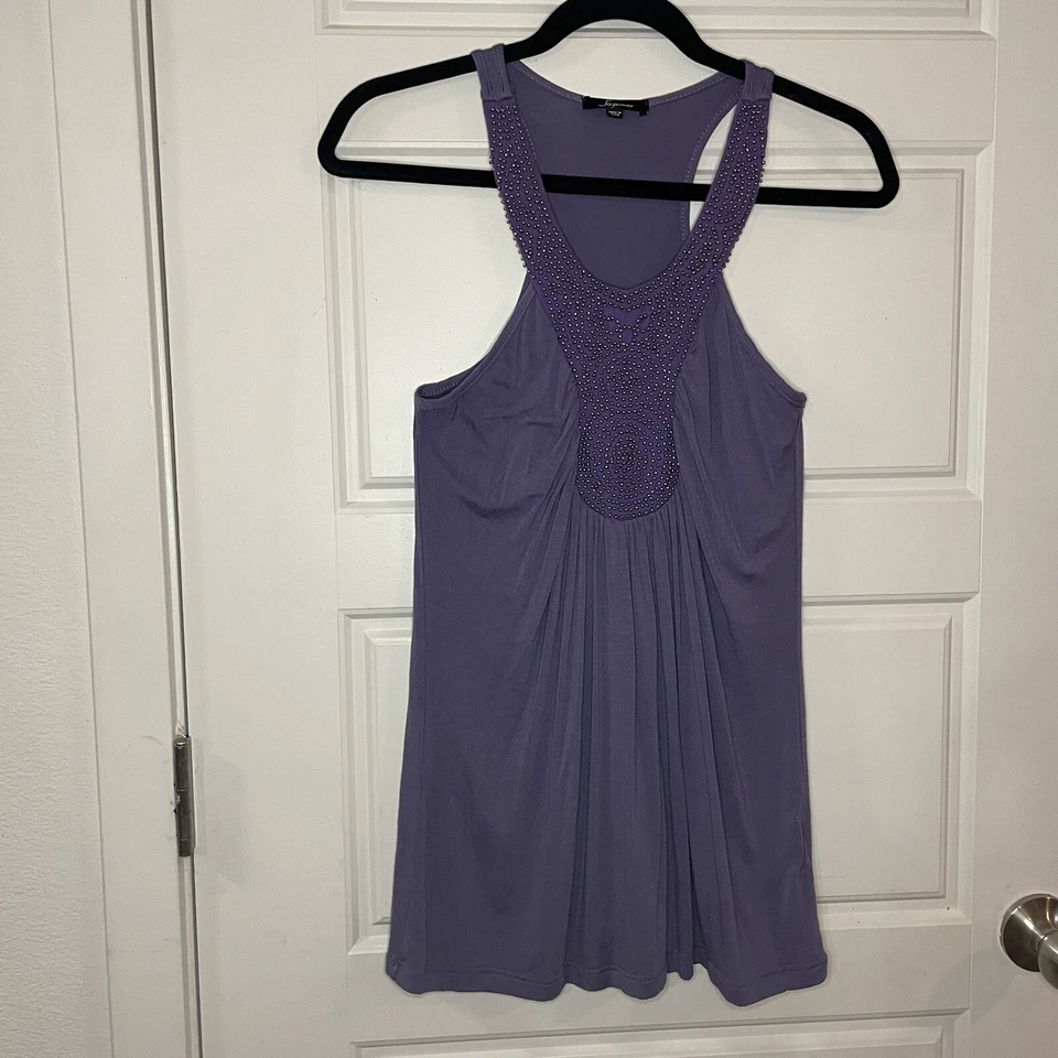 Soprano Pleated Jewel Purple V-Neck Tank Top Woman's Size M - Изображение 1 из 4