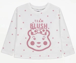 Pudsey Sequin Face White Glitter Long Sleeve Top T-shirt Spots SZ 5-6 6-7 & 7-8 - Picture 1 of 3
