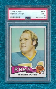 1975 TOPPS #525 MERLIN OLSEN PSA 9 MINT POP 30 ONLY 3 HIGHER HOF RAMS - Bild 1 von 1