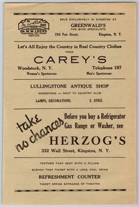 Anuncio impreso Kingston & Woodstock NY Businesses de 1930 6" x 9" Herzogs, Carey's - Imagen 1 de 2