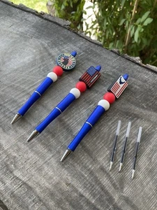 3 bolígrafos de tinta patriótica hechos a mano tops veteranos rojo blanco azul recargas adicionales azul - Imagen 1 de 13