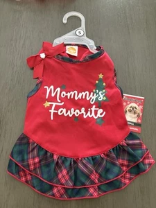 VESTIDO DE NAVIDAD SIMPLE PERRO ROJO "FAVORITO DE MAMÁ" Cachorro/Perro - PEQUEÑO NUEVO CON ETIQUETAS - Imagen 1 de 2